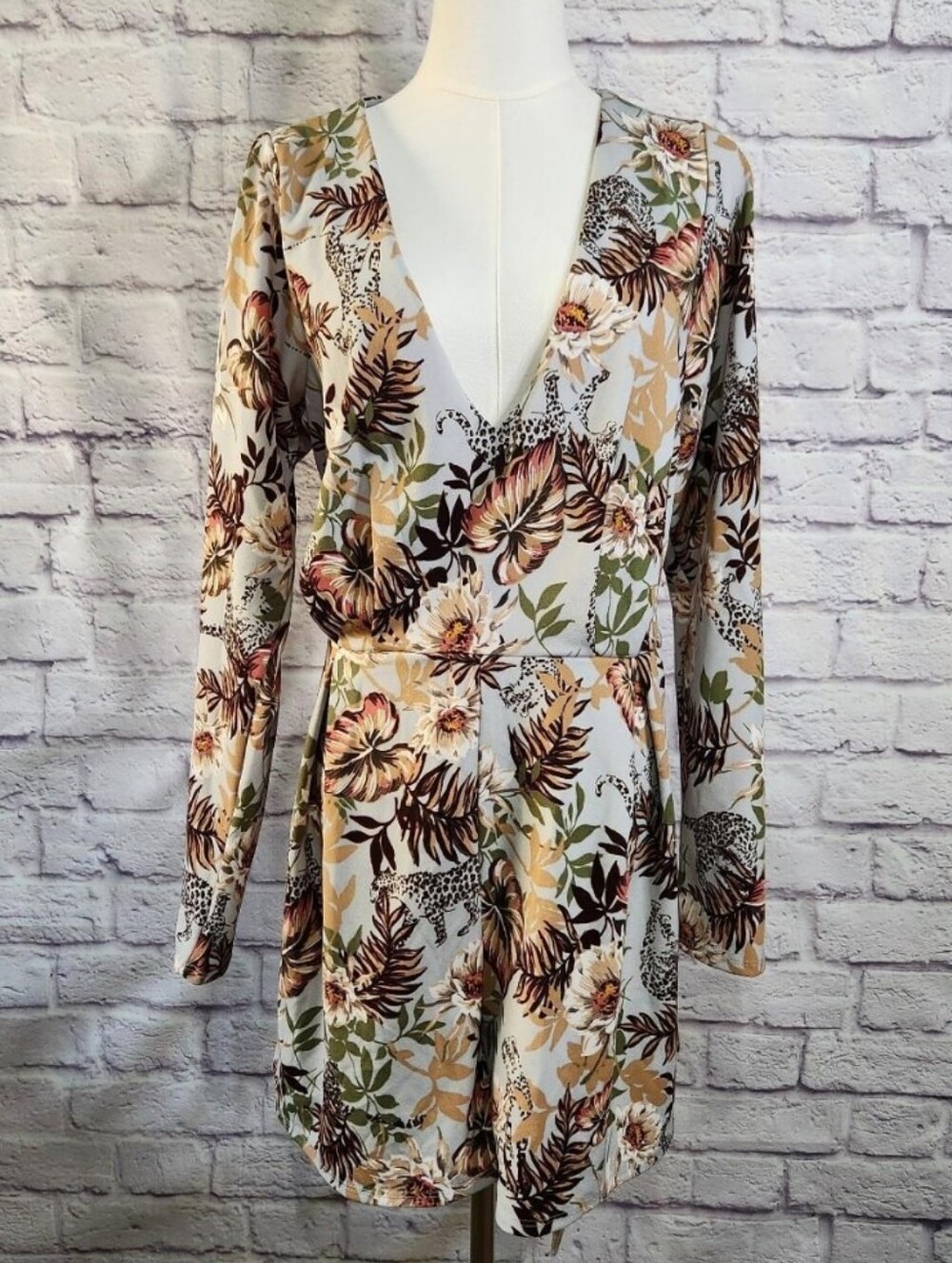 Fashion Nova Honey Girl Romper Wild Tropical Floral Animal Print Womens 1X